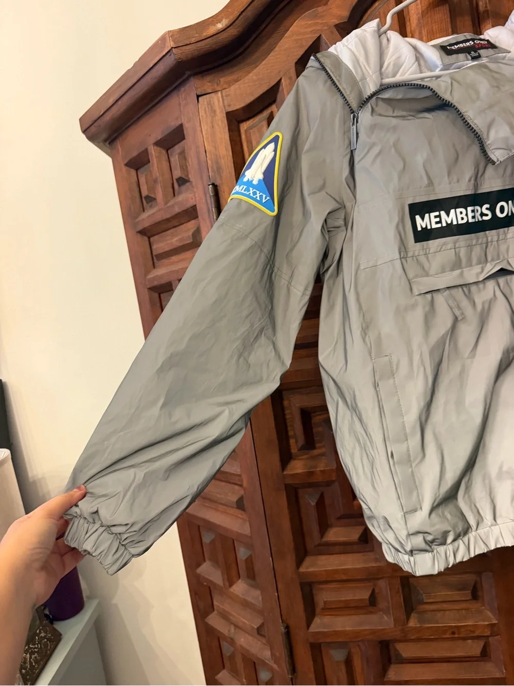 Members Only Light Gray Windbreaker Anorak with Patch